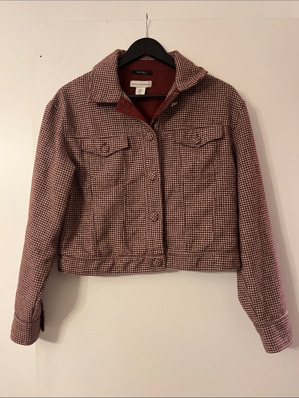 cupcakes & cashmere Burgundy Houndstooth Cropped Utility Jacket